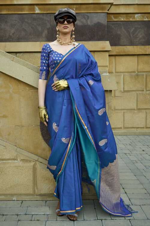Lapis Lazuli Blue Banarasi Satin Saree
