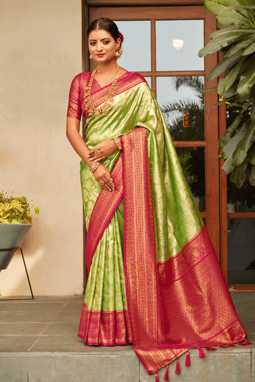 Peridot Green Woven Kanjivaram Saree