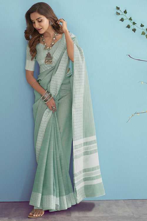 Mantle Green Linen Saree