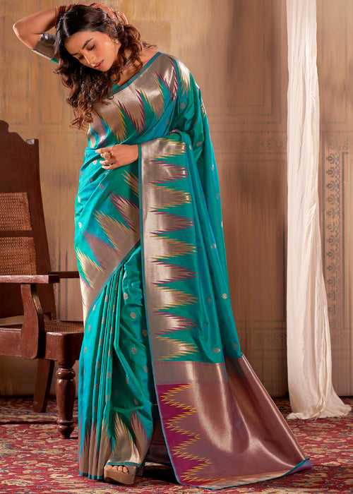 Teal Green Woven Banarasi Saree