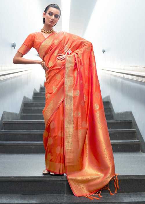 Sunset Orange Zari woven Banarasi Saree