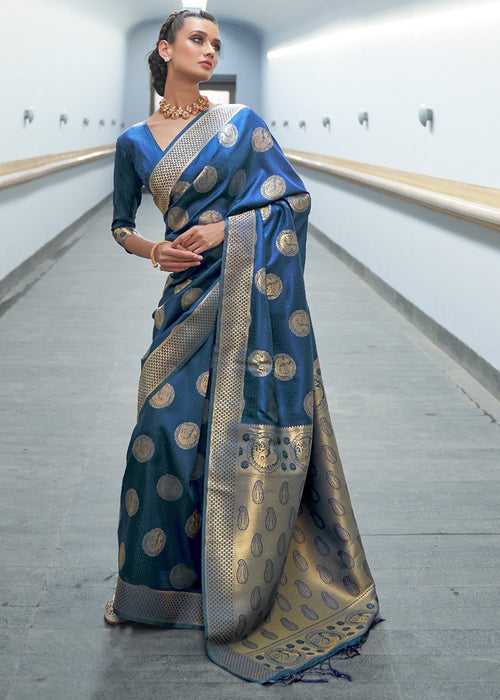 Blue Dianne Zari Woven Banarasi Saree