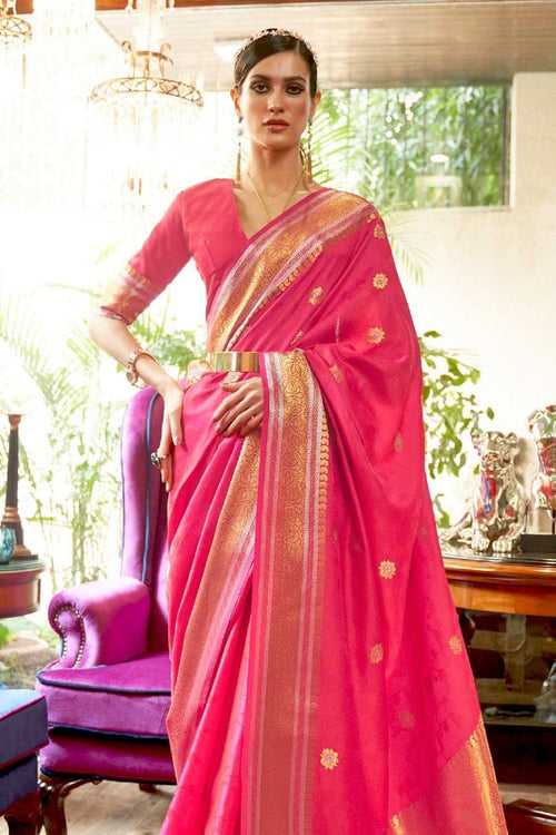 Watermelon Pink Zari Woven Kanjivaram Saree