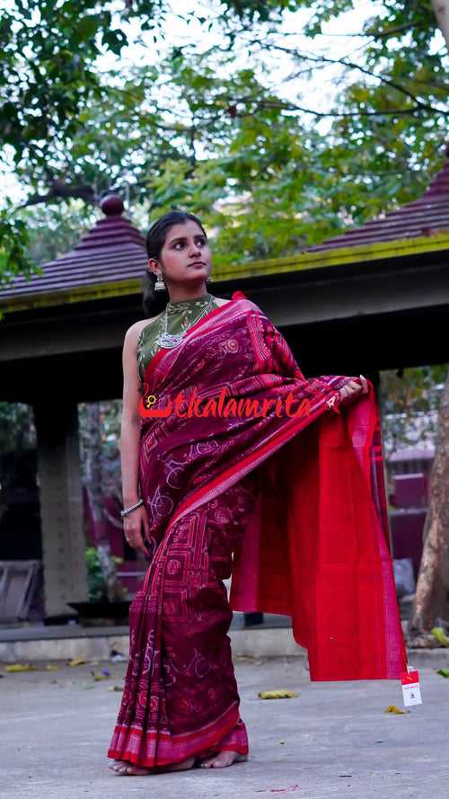 Maroon Cycles Sambalpuri Cotton Saree