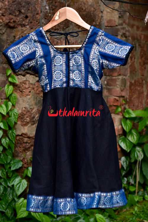 Black With Blue Konark Wheels (Girls' Frock)