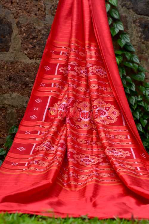 Self Red Unchuda Khandua Silk Saree