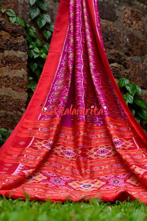 Khandua Phula Rani Pink Red Silk Saree