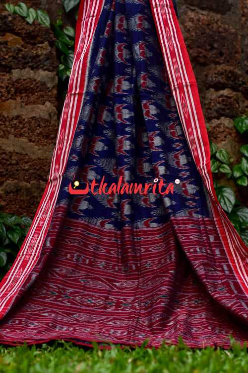 Navy Blue Red Border Grey Arrow Cotton Saree