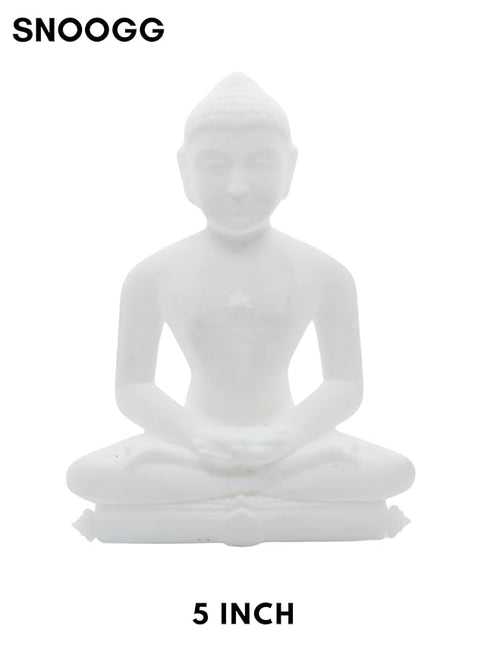 SNOOGG 5 inch White Lord Mahaveer Swami Murti Statue Idol Sculpture Figurine.