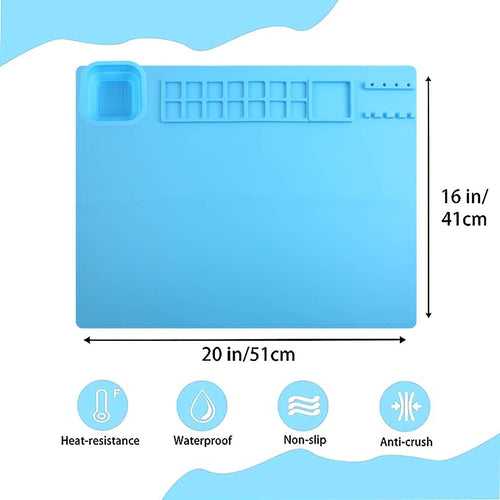 SNOOGG Silicone Craft Mat, 20"x16" Silicone Painting Mat with Cup, Nonstick Silicone Sheet for Resin Jewelry Casting, Creator Silicone Mat for Art, DIY, Drawing, Clay and Play Doh