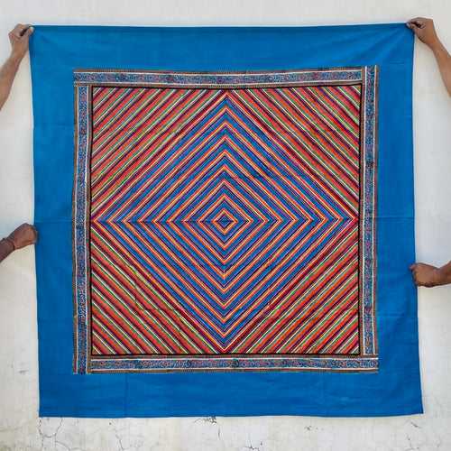 Aureb Neela Block Printed Square Tablecloth: Blue