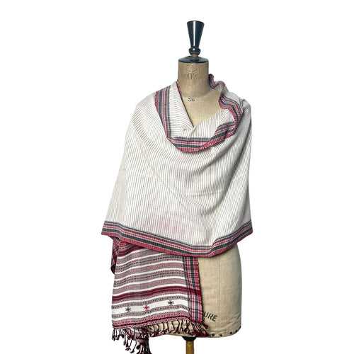 Bhujodi Striped Cotton Stole: Red, Black and White