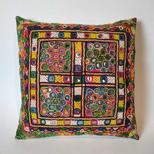 Vintage Vaghad Rajput Vintage Embroidered Chakla Cushion Cover