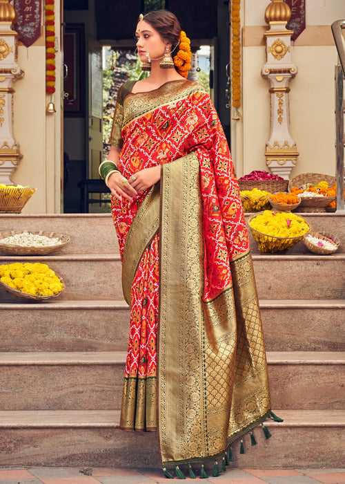 Geometric Zari Woven Red Patola Saree