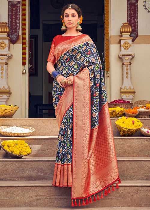 Geometric Zari Woven Dark Blue Patola Saree