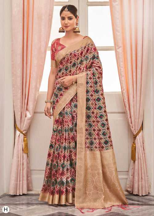 Digital Bagru Printed Multicolor Cotton Silk Saree