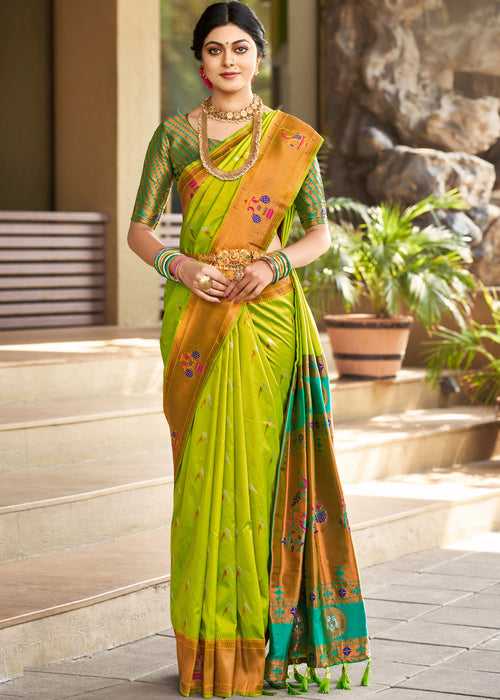 Rich Zari Woven Light Green Paithani Art Silk Saree