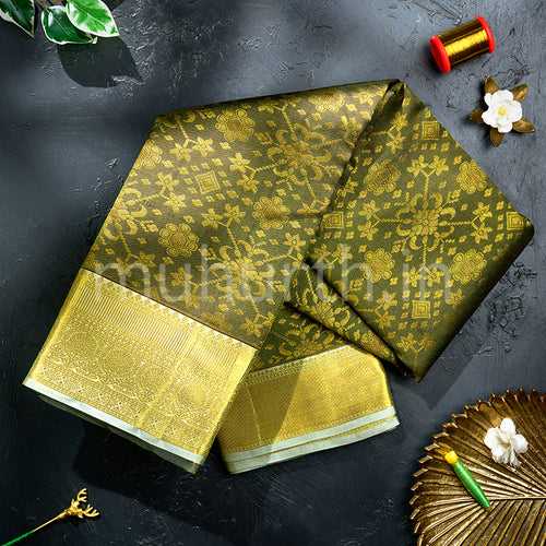 Kanjivaram Moss Green Silk Saree with Grey