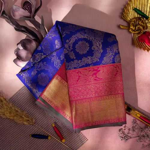 Kanjivaram Violet Silk Saree with Rose