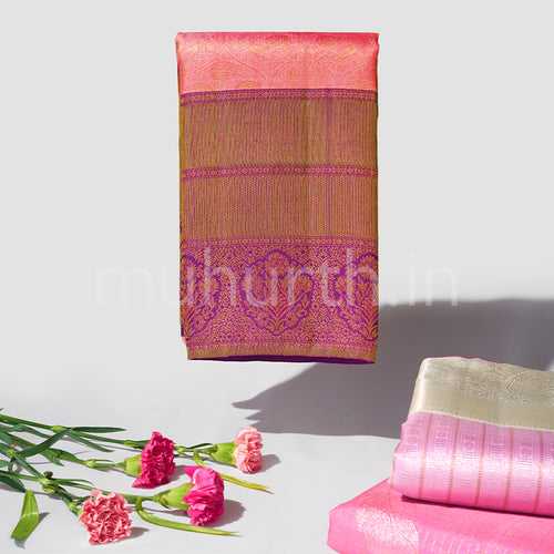 Kanjivaram Peach Silk Saree with Majenta