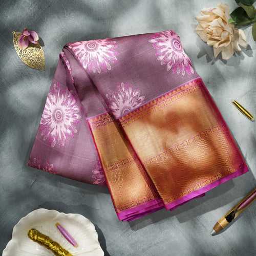 Kanjivaram Floral Baby Pink Silk Saree