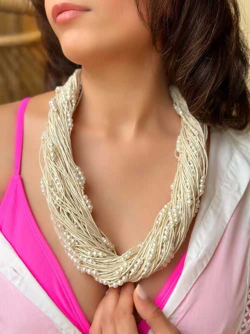 Pearl Jute Layered Necklace