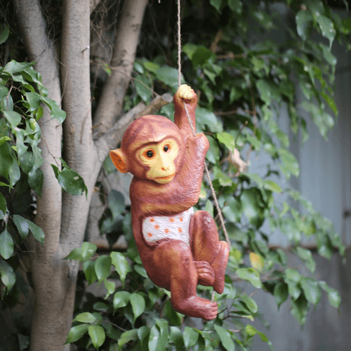Swinging Monkey on Rope Decor (Dark Brown)