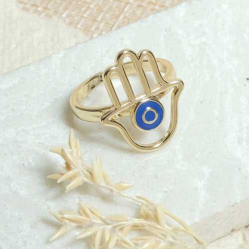 Deep Blue Hamsa Ring