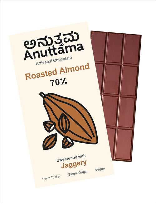 ANUTTAMA Dark Chocolate | 62% Cocoa with Roasted Almonds | Dark Chocolate Sugar Free | No Artificial Flavours and Colors | Natural Chocolate Bar ( 50g Pack of 1)