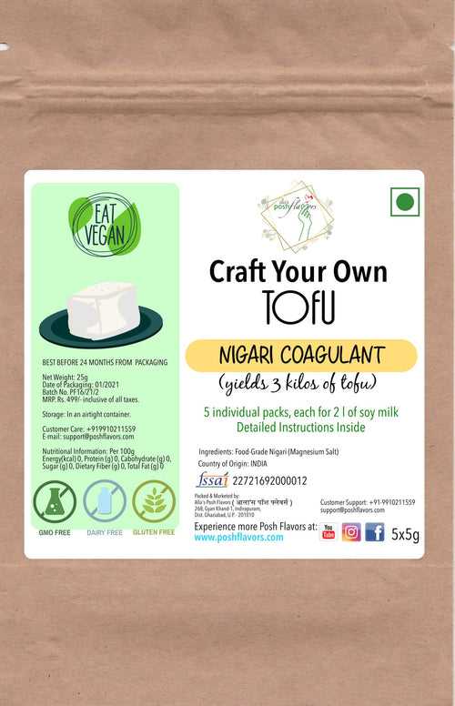 Posh Flavors Tofu Coagulant - Nigari Flakes, Bittern, Magnesium Salt | Premium Food Grade | Makes 3 kilograms of Original Firm Tofu | Made in India | Easy-to-Use Instructions & Support Included