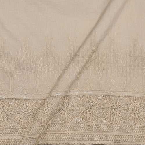 Cotton Dyeable Off White Colour Thread Embroidered on Daman Border 52 Inches Width Fabric Cut of 0.60 Meter