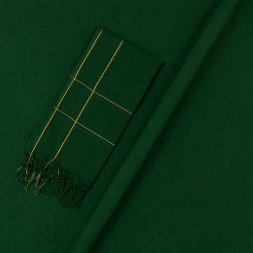 Two Pc Set Of South Cotton Bottle Green Colour Assorted Dupatta and Bottom Washed Fabric