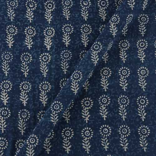 Natural Indigo Dye Floral Block Print on 43 Inches Width Cotton Fabric Cut of 0.75 Meter