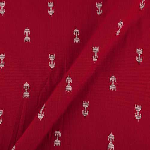 Cotton Jacquard Butti Poppy Red Colour 43 Inches Width Washed Fabric Cut Of 0.80 Meter