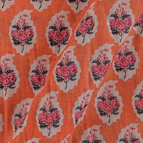 Cotton Mul Peach Orange Colour Floral Print 43 Inches Width Fabric Cut Of 0.80 Meter