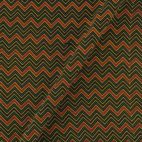 Ajrakh Theme Gamathi Cotton Dark Green Colour Chevron Print Fabric Cut Of 0.50 Meter