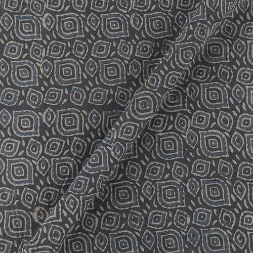 Dabu Cotton Grey Colour Geometric Hand Block Print 42 Inches Width Fabric Cut of 0.55 Meter