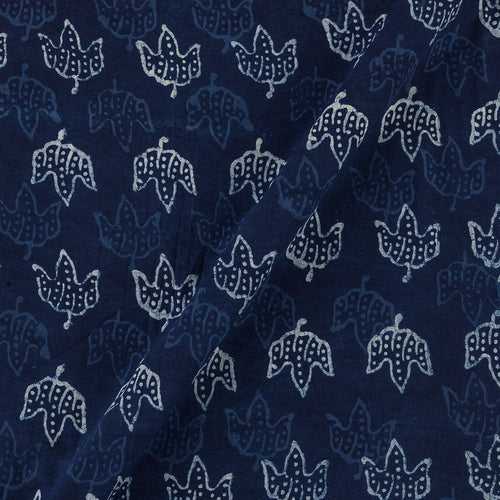 Natural Indigo Dye Leaves Block Print on 42 Inches Width Cotton Fabric Cut Of 0.50 Meter