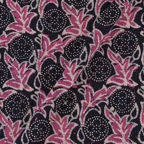 Cotton Double Kaam Kutchhi Wax Batik Print Blue Berry Colour Leaves Pattern 43 Inches Width Fabric Cut of 0.80 Meter