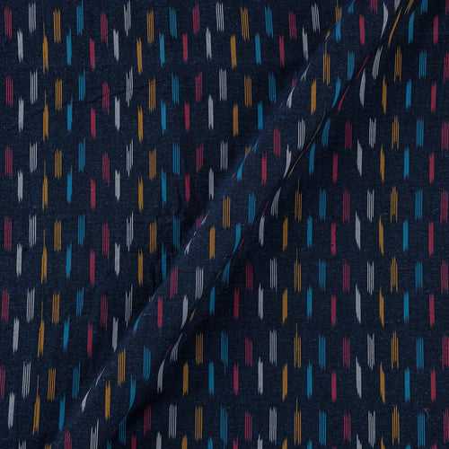 Cotton Ikat Midnight Blue X Black Cross Tone 43 Inches Width Washed Fabric Cut Of 0.70 Meter