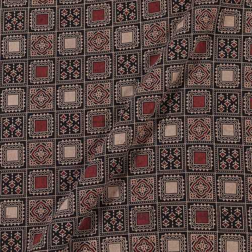 Gamathi Cotton Natural Dyed Geometric Block Print Black Colour 45 Inches Width Fabric