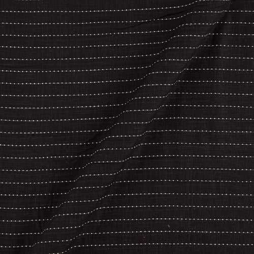 Cotton Black Colour Kantha Pattern Jacquard Stripes 46 Inches Width Washed Fabric