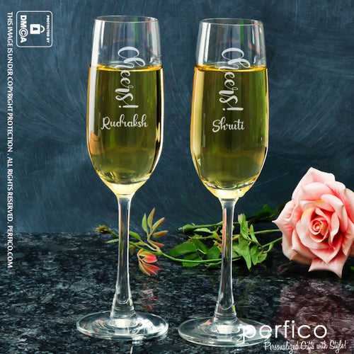 Cheers © Wedding Set Personalized Champagne Glasses