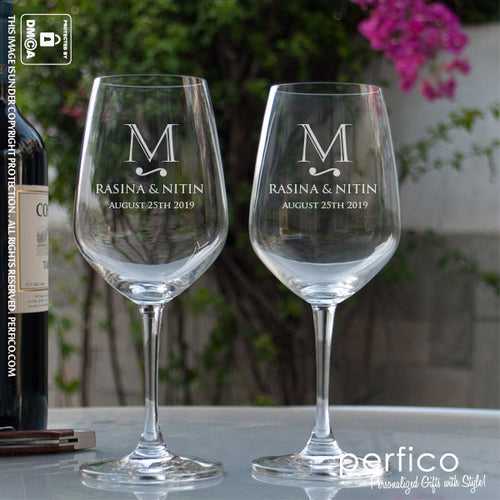Monogram © Wedding Set Personalized Wine Glasses