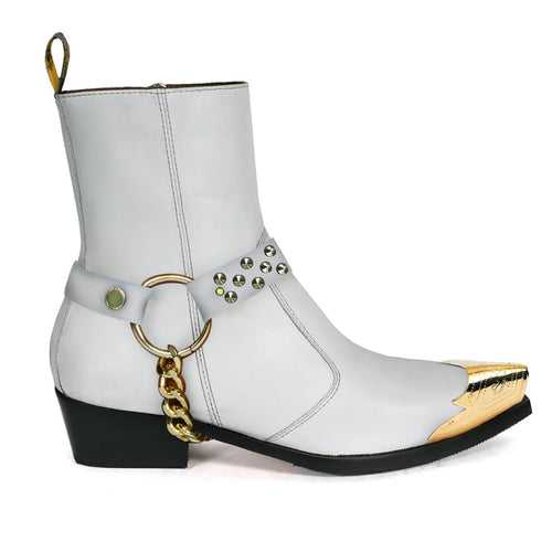 CUBAN HEEL COWBOY BOOT IN GENUINE WHITE LEATHER