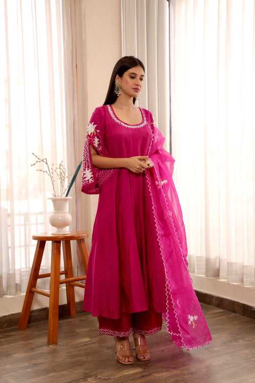 Pink Aari Embroidered Anarkali set