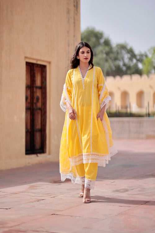 Piyu yellow cotton straight set