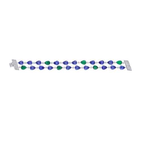 "Azure" Tanzanite, Emerald and Diamond Tennis Bracelet