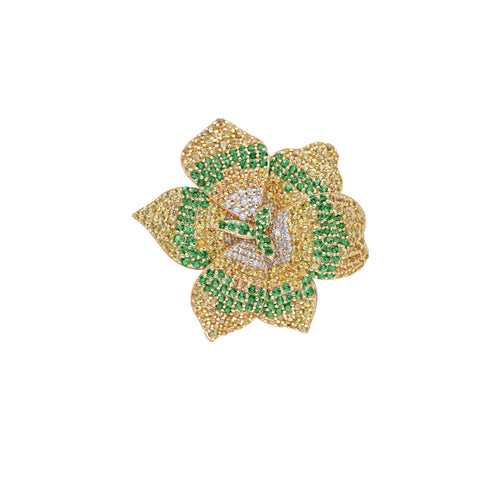 Brooch cum Pendant with Yellow Sapphires, Tsavorite Ombre with Diamond pollens