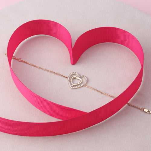 "Two Hearts are one" Interlocking Chain Bracelet with Diamonds